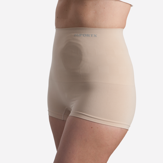 Model wearing Suportx Breathable Shorts- An Ostomy underwear designed to provide the funcationality of an ostomy belt within the shape of an underwear.