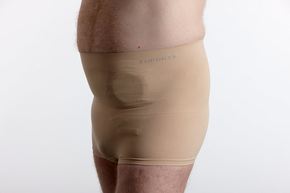 Male Model wearing Suportx Breathable Briefs - An Ostomy underwear designed to provide the funcationality of an ostomy belt within the shape of an underwear. 