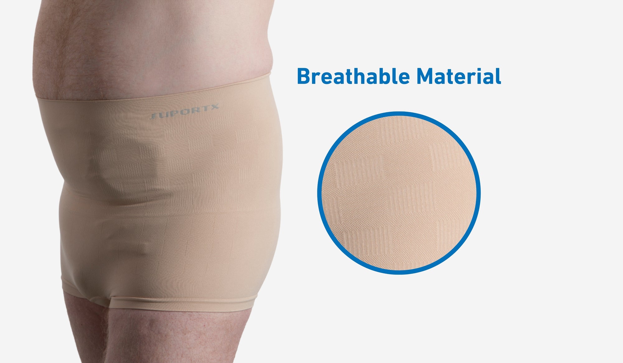 Man wearing Suportx Breathable Ostomy Underwear. Highlighting the  ostomy garment made from a breathable material.