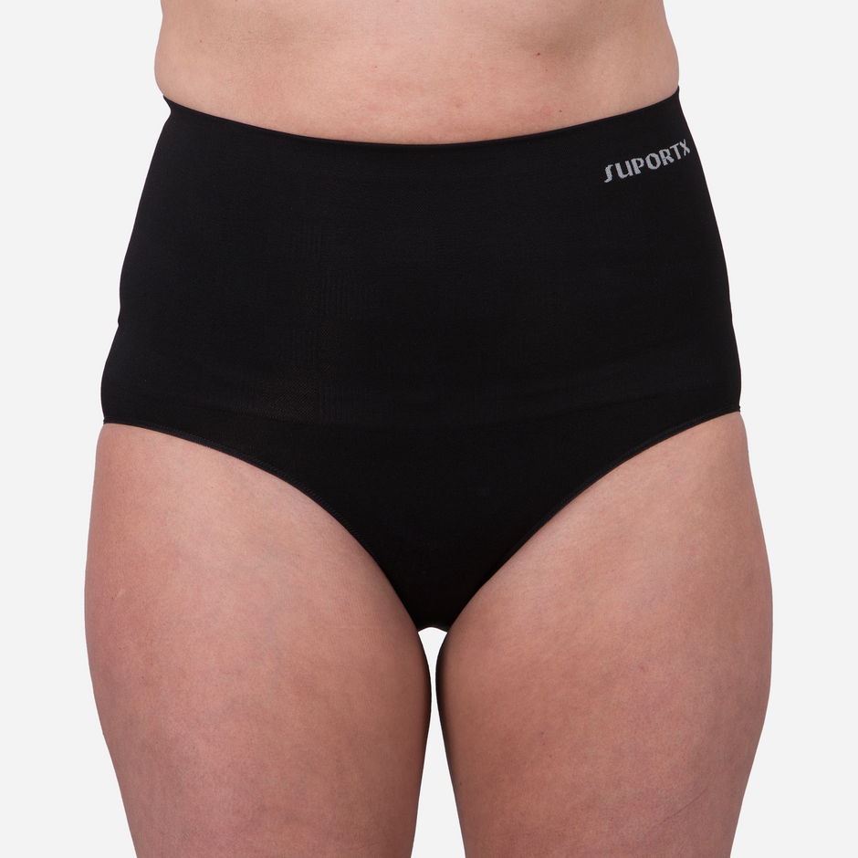 Model wearing a Suportx Breathable Ostomy Underwear in the black color.